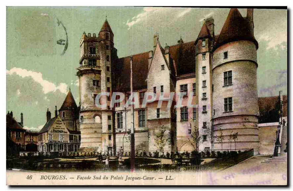 Bourges — Façade Sud du Palais Jacques-Cœur — LL. — J. Touschon, imprimeur - Recto