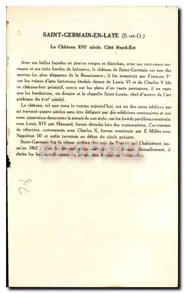 Saint-Germain-en-Laye — Le Château du XVIe siècle — Collection de la Solution Pauleuberge, 4e Série - Verso
