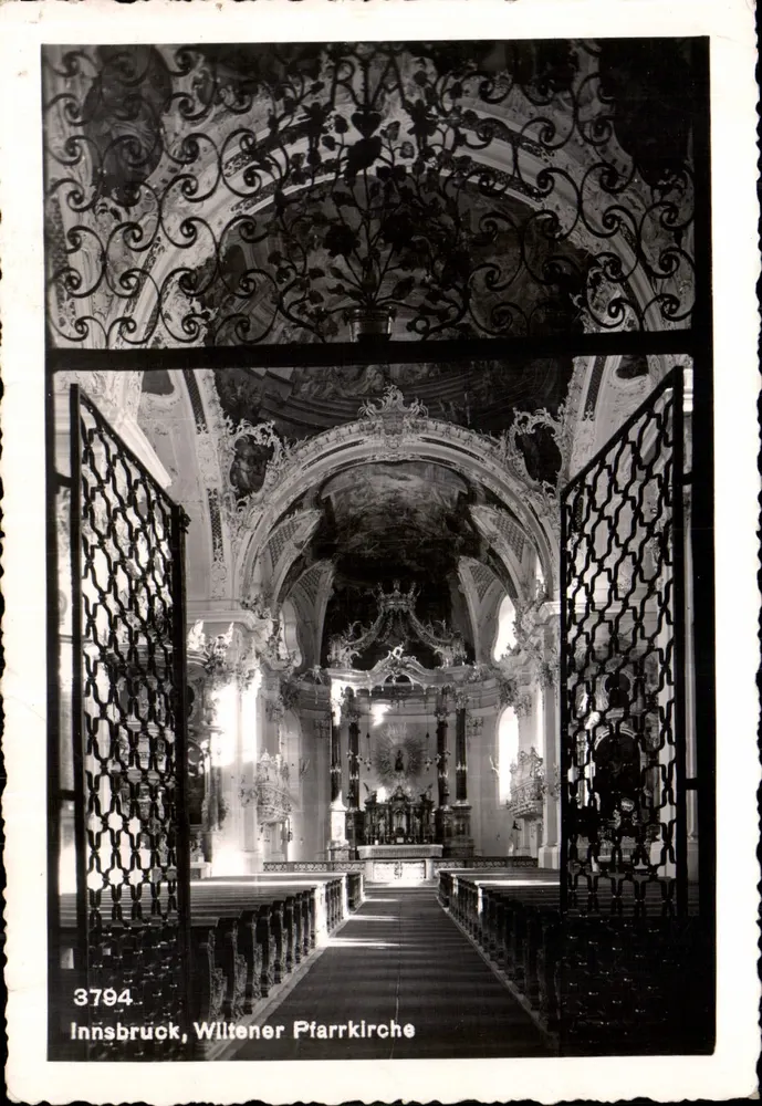 Innsbruck, Wiltener Pfarrkirche — vista interna decorada — editor Innsbruck, n° 3794 - Frente