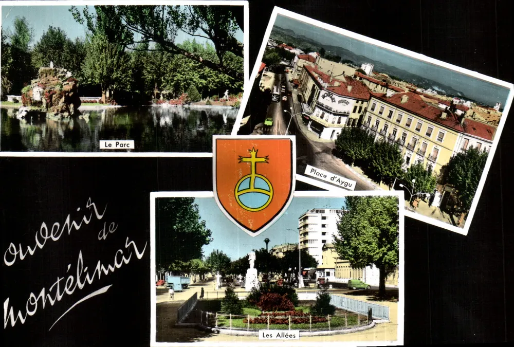 Montélimar — Le Parc, Place d'Aygu, Les Allées — souvenir de Montélimar - Recto
