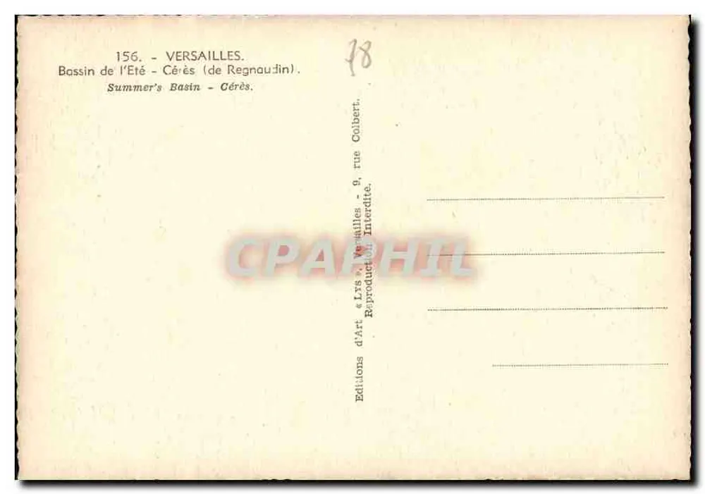 Bassin de l'Été - Cérès - Versailles — Éditions d'Art « Lys » - Verso