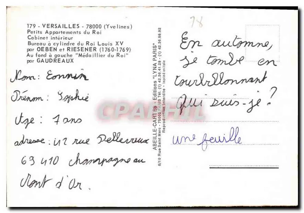 Escritório cilíndrico do Rei Luís XV — Versailles — Éditions LYNÁ PARIS - Verso
