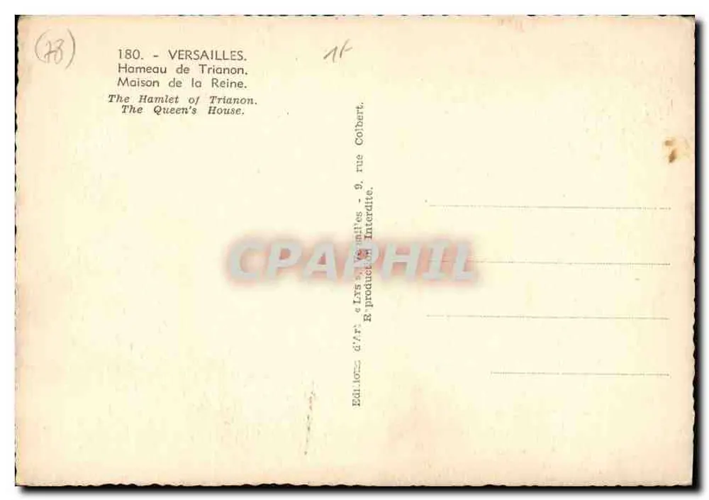 Hameau de Trianon — Maison de la Reine — éditeur LYS, n°180 - Verso