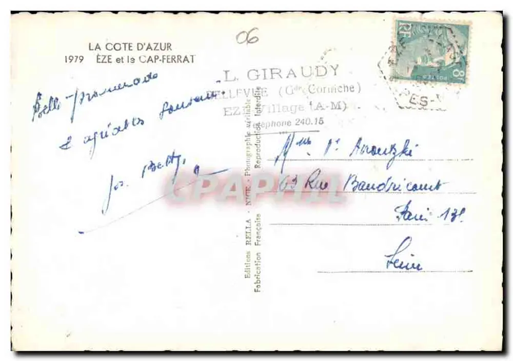 Éze e o Cap-Ferrat — 1979 — Éditions Réilla - Verso