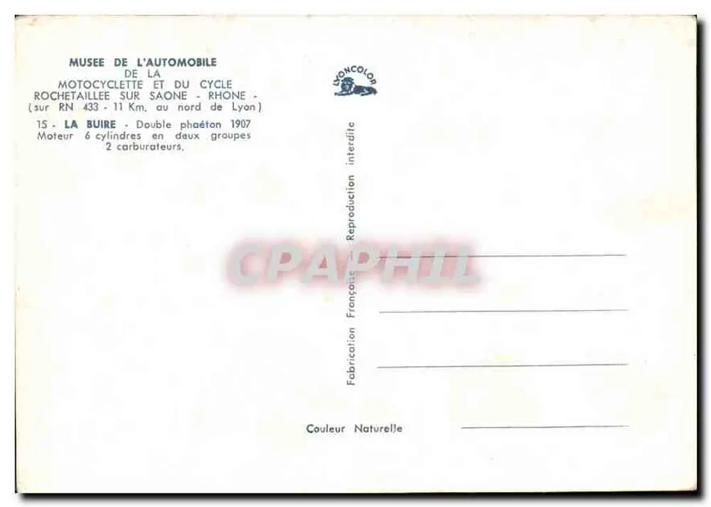 Alte rote Kutsche — Modell La Buire 1907 — Verlag Lyoncolor - Rückseite