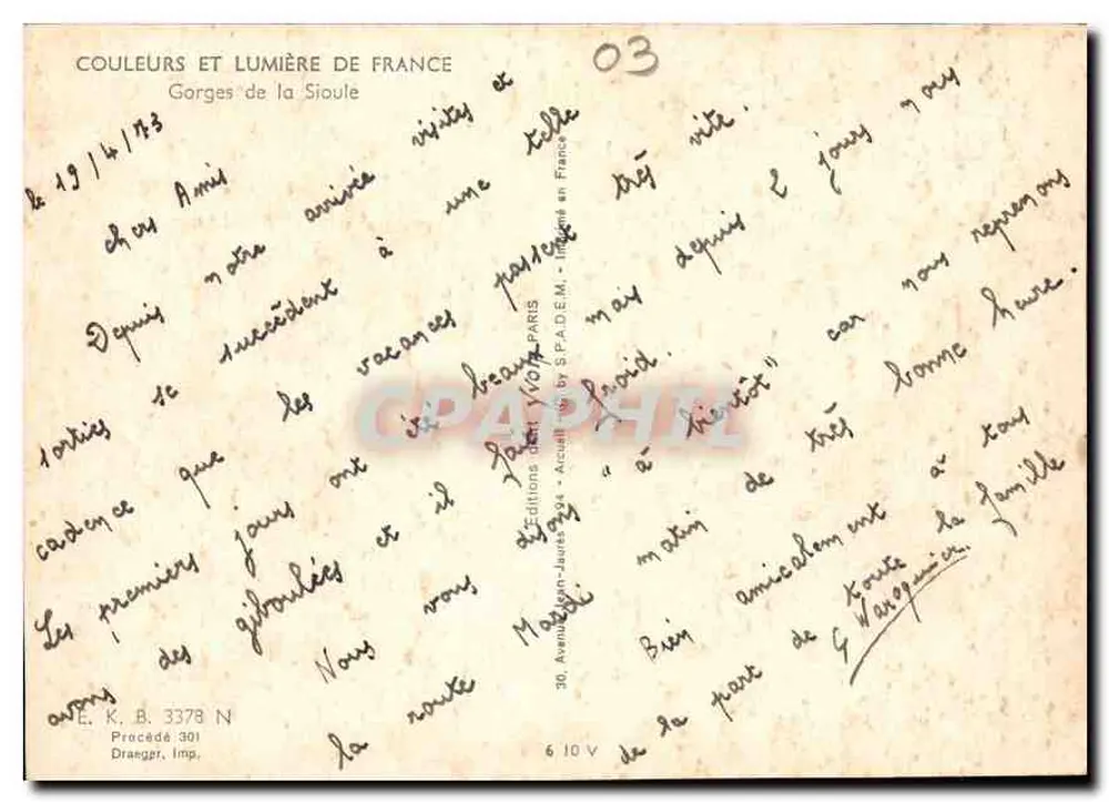Gorges de la Sioule — Panoramablick — Éditions Jaarts, N° 3378 - Rückseite