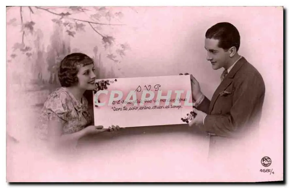 Casal jovem — cena de apresentação de uma carta — editor PC, n° 4681/4 - Frente