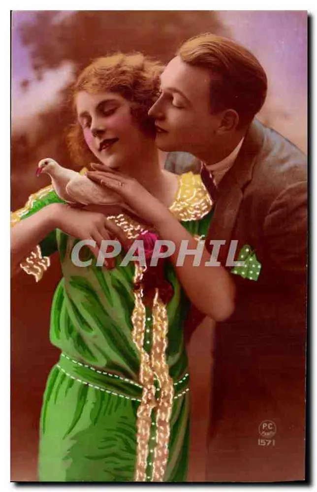 Jovem casal com pomba — editor P-C, n° 1571 - Frente