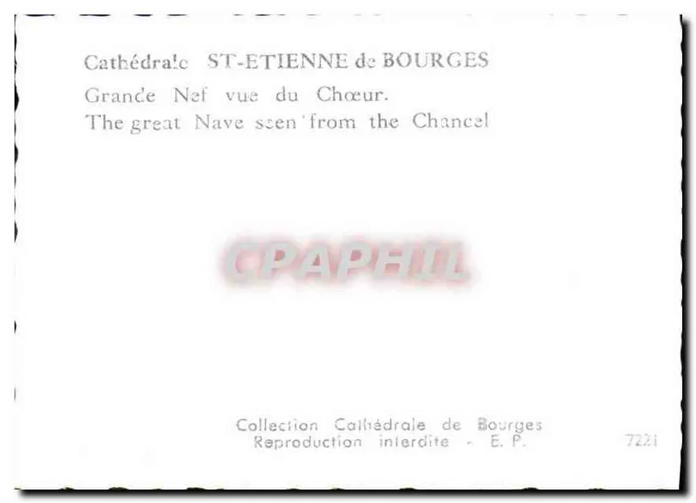 Catedral de São Etienne de Bourges — Grande Nef vista do Coro — Coleção Catedral de Bourges, n° 7221 - Verso