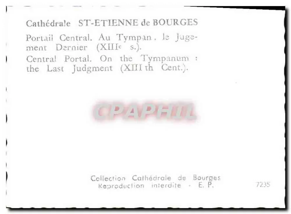 Kathedrale Saint-Étienne in Bourges — Zentralportal, Tympanon des Jüngsten Gerichts (13. Jahrhundert) — Sammlung Cathédrale de Bourges, n° 7235 - Rückseite
