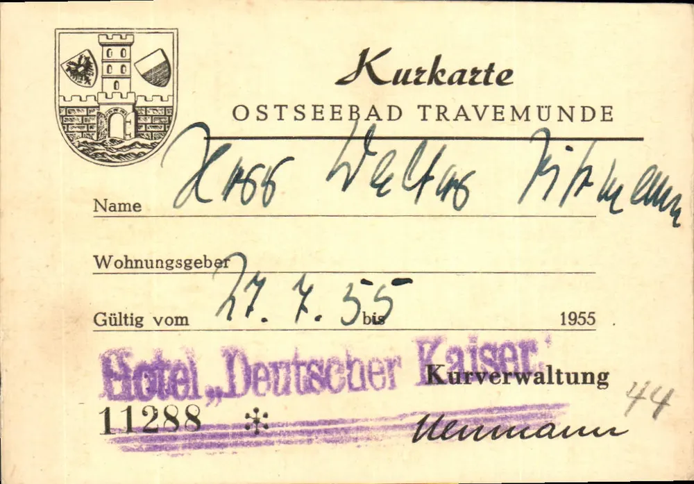 Ostseebad Travemünde — Aufenthaltskarte — Kurverwaltung - Vorderseite