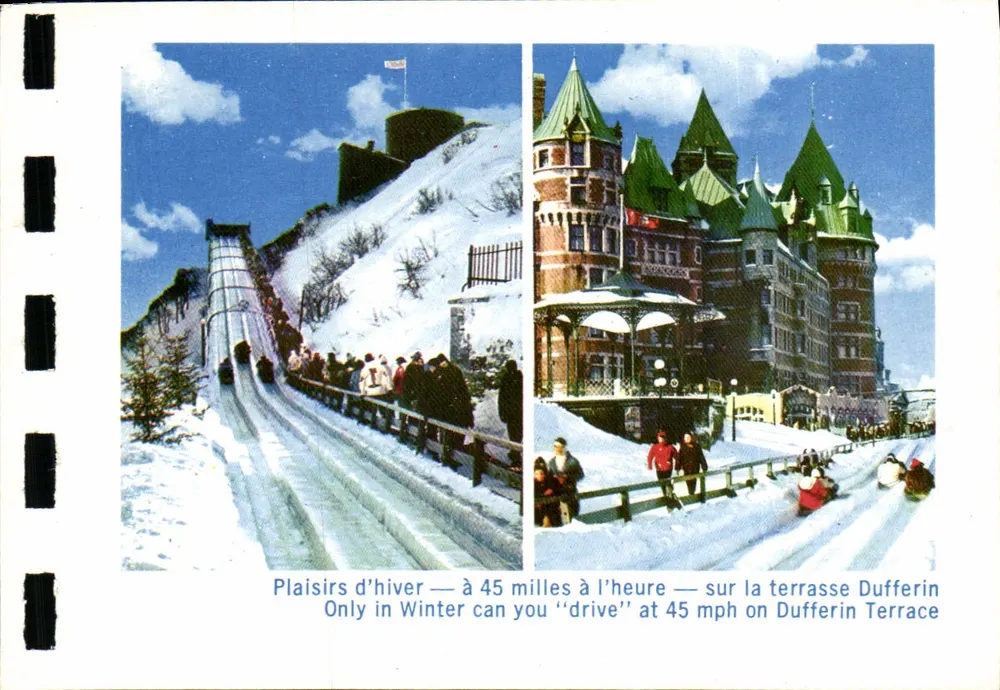 Winterliche Freuden — mit 45 Meilen pro Stunde — auf der Dufferin-Terrasse — Quebec - Vorderseite