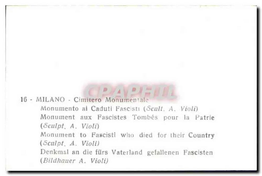 Denkmal für die gefallenen Faschisten für das Vaterland — Mailand — Bildhauer A. Violi - Rückseite