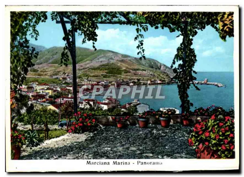 Marciana Marina - Panorama — widok panoramiczny z kwietnego balkonu - Awers