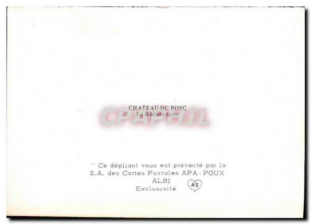 Interior de um castelo — biblioteca — S.A. des Cartes Postales APA-POUX ALBI - Verso