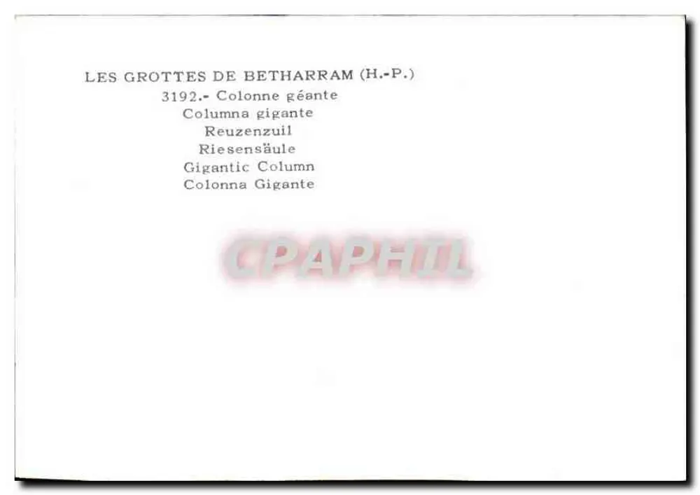 As Grutas de Betharram — Coluna gigante — H.-P. (nº 3192) - Verso