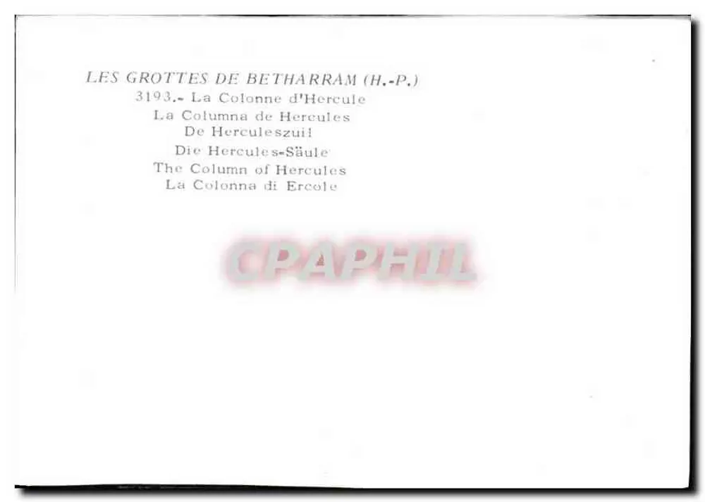 Les Grottes de Bétharram — The Column of Hercules — H.P. No. 3193 - Back