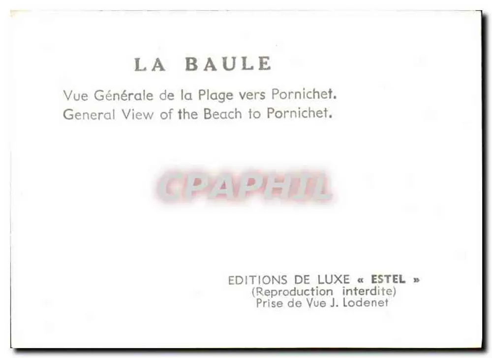 La Baule — Vue Générale de la Plage vers Pornichet — Éditions de Luxe « Estel » - Verso