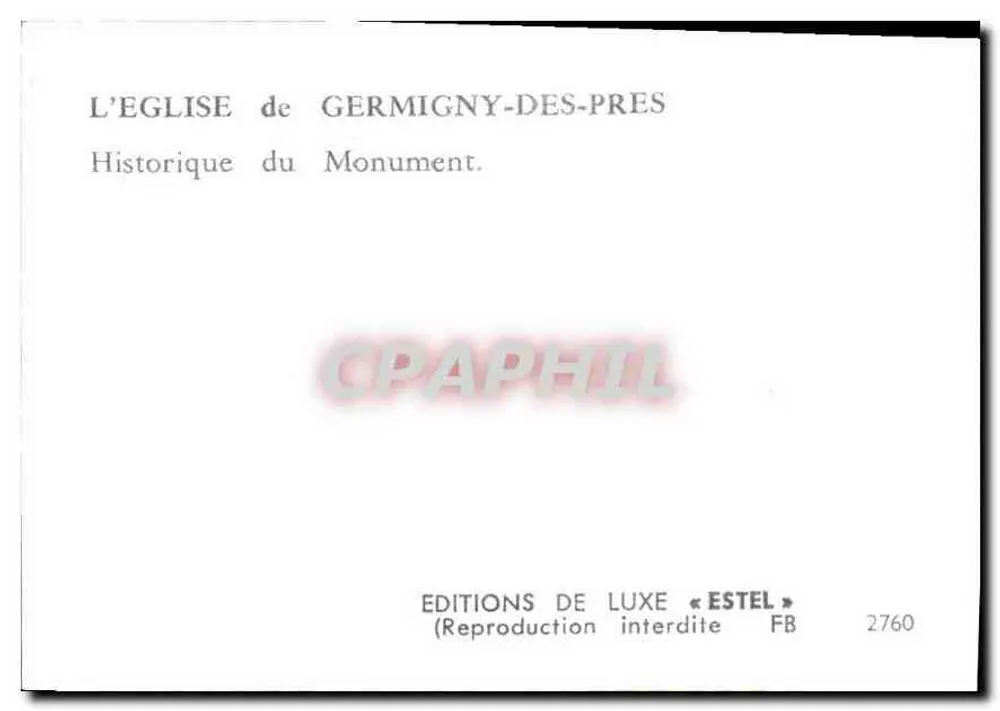 Église de Germigny-des-Prés — Basilique historique — Éditions de Luxe « Estel » n° 2760 - Verso