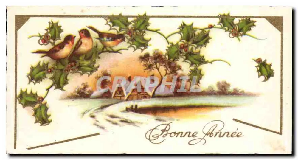 Bom Ano — folhas de carvalho e pássaros — editor J. JACQUES, série N° 204 - Frente