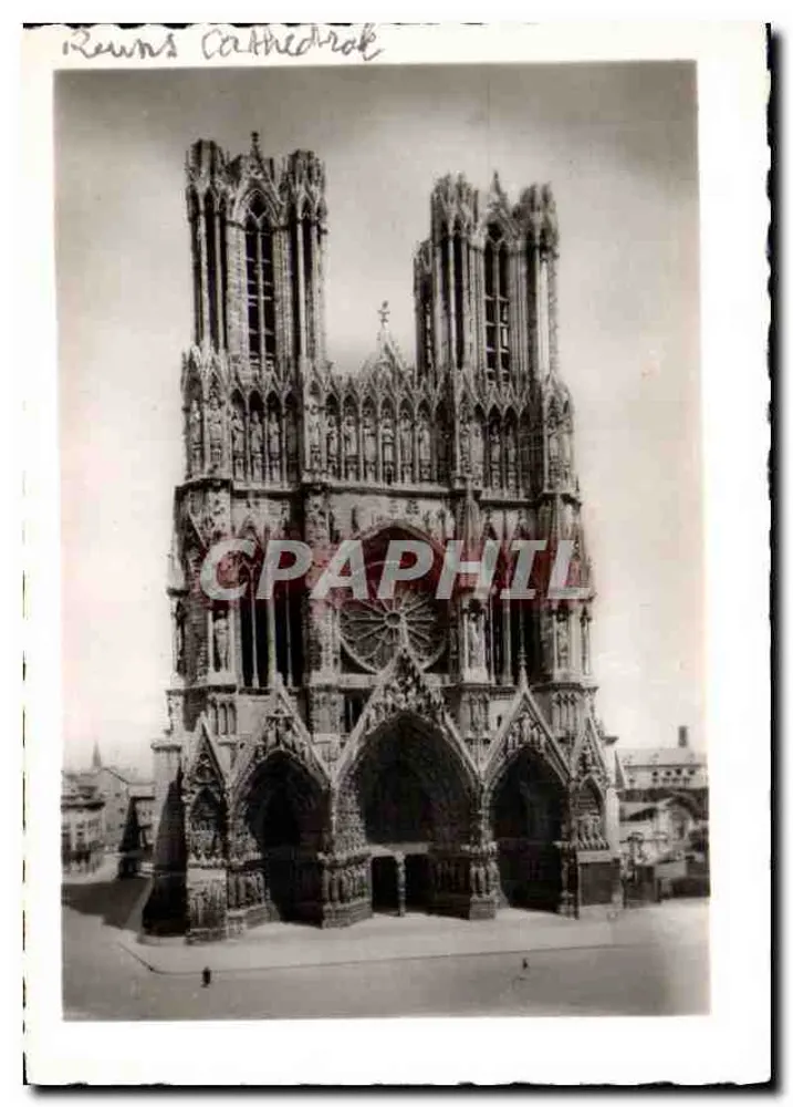 Reims — Katedra — widok fasady gotyckiej — zakaz reprodukcji - Awers