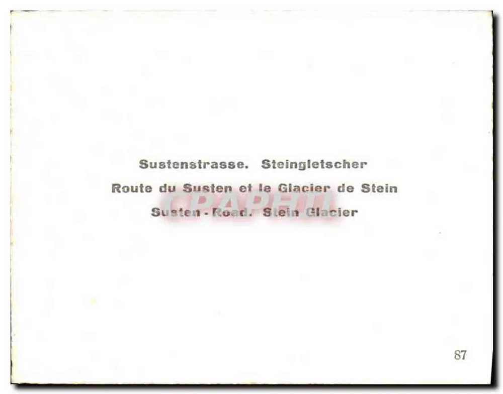Rodovia do Susten e o Glaciar de Stein — Sustenstrasse. Steingletscher — GRAPEHIL 87 - Verso