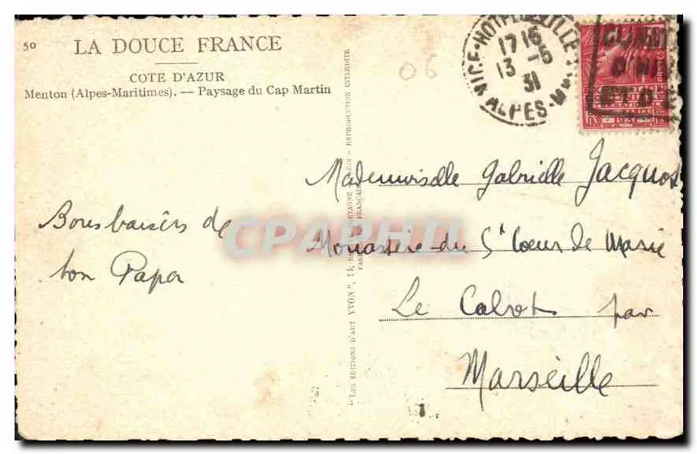 Cap Martin — Landschaft des Cap Martin — Verlag: La Douce France - Rückseite