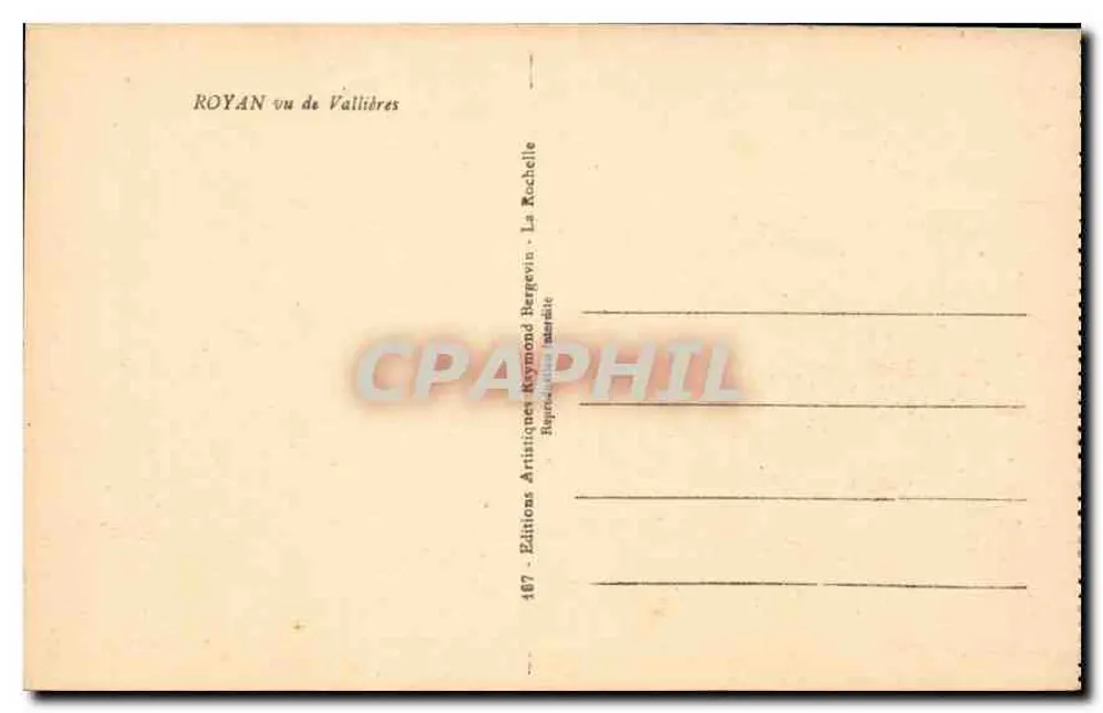 ROYAN vista de Vallières — La Rochelle — Edições Raymond Bargevin - Verso