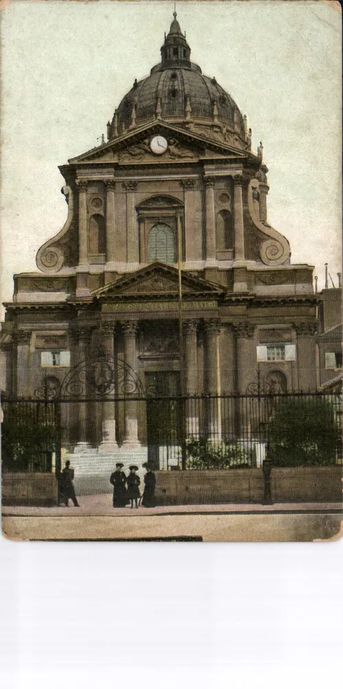 Katedra św. Marii z Batignolles — fasada z kopułą i zegarem — wydawca L.C. & C. nr 4004-Photo - Awers