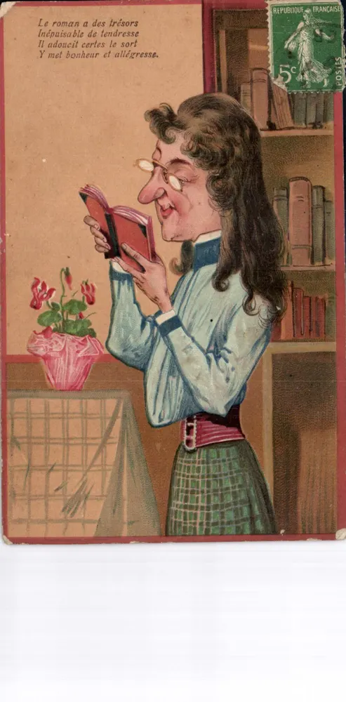 Mulher lendo um romance — caricatura — série 6742 - Frente
