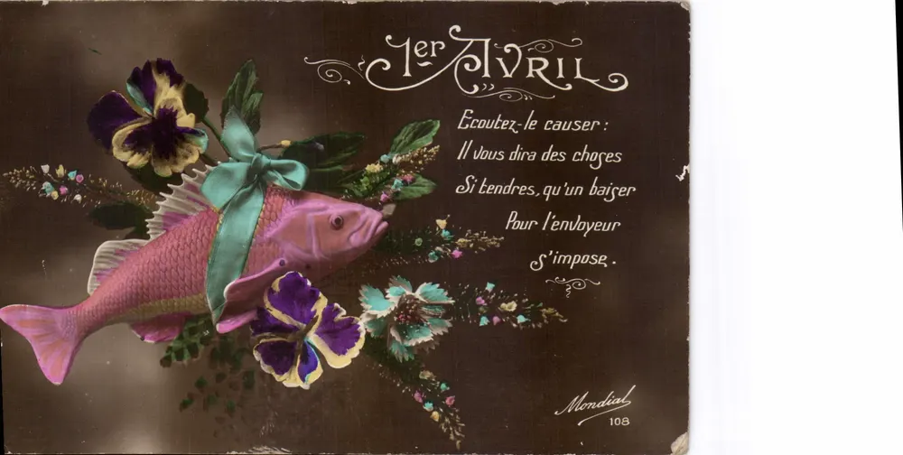 Peixe rosa decorado com flores — 1º DE ABRIL — Mondial 108 - Frente