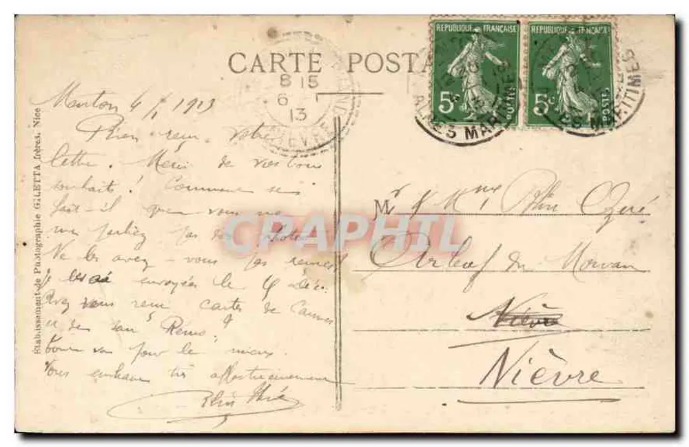 Viaduc der Straße von Menton nach Sospel — Tramlinie — Edition Gilletta, Foto. Nice, Nr. 3337 - Rückseite