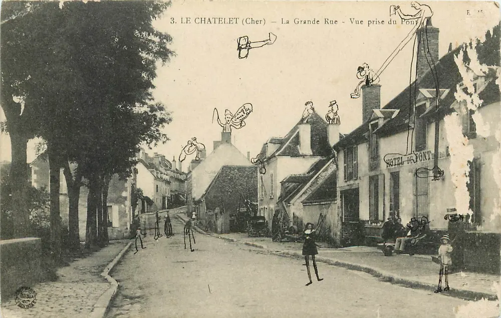 Le Châtelet (Cher) — Die Grande Rue — Ansicht vom Pont — Verlag HINHAT, Nr. 3 - Vorderseite