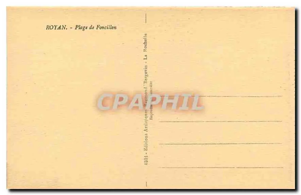 Royan - Praia de Foncillon — Editora: Editions Artiques Raymond Bergévin - Verso