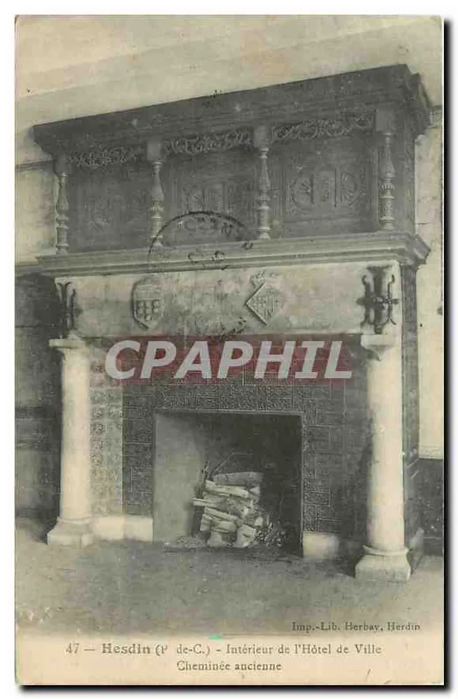 Hesdin (P. de-C.) - Innenraum des Rathauses - Alte Kaminfeuerstelle — Imp. Lib. Herbay, Hesdin - Vorderseite
