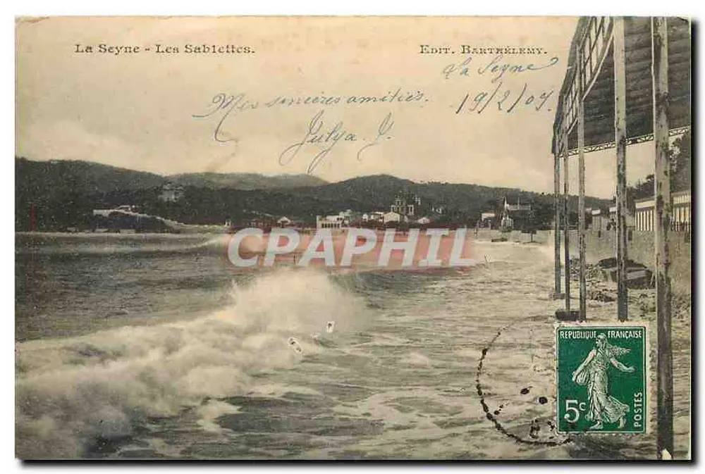 La Seyne — Les Sablettes — widok plaży z falami — Wyd. Barthélemy - Awers
