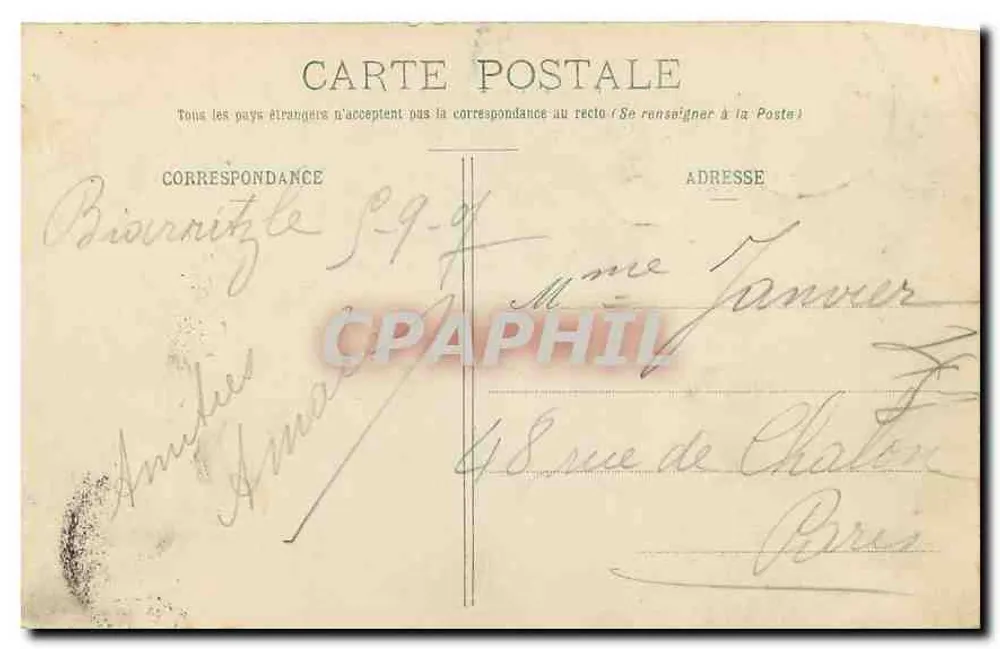 Biarritz Pittoresque — Grande Place et Hôtel du Palais — N° 34 — Édition A. Simon - Verso