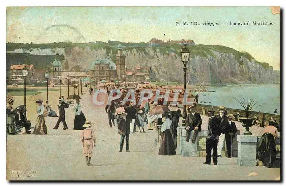 Dieppe — Boulevard Marítimo — G. M. 1334, editor W. Hirstford - Frente