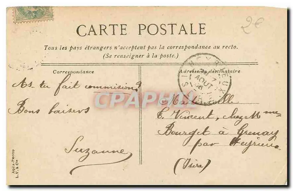 Lyon. A place Perrache — Monumento da República 1895 — editor AQUA-PHOTO L.V.&C° - Verso