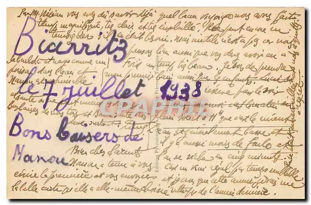 Biarritz - Plage des Basques et Boulevard Maritime — Bilhete postal antigo n°1318, éditeur TP - Verso