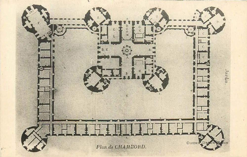 Planta do château de Chambord — Cliché Dréux & Cie — número de série não visível - Frente