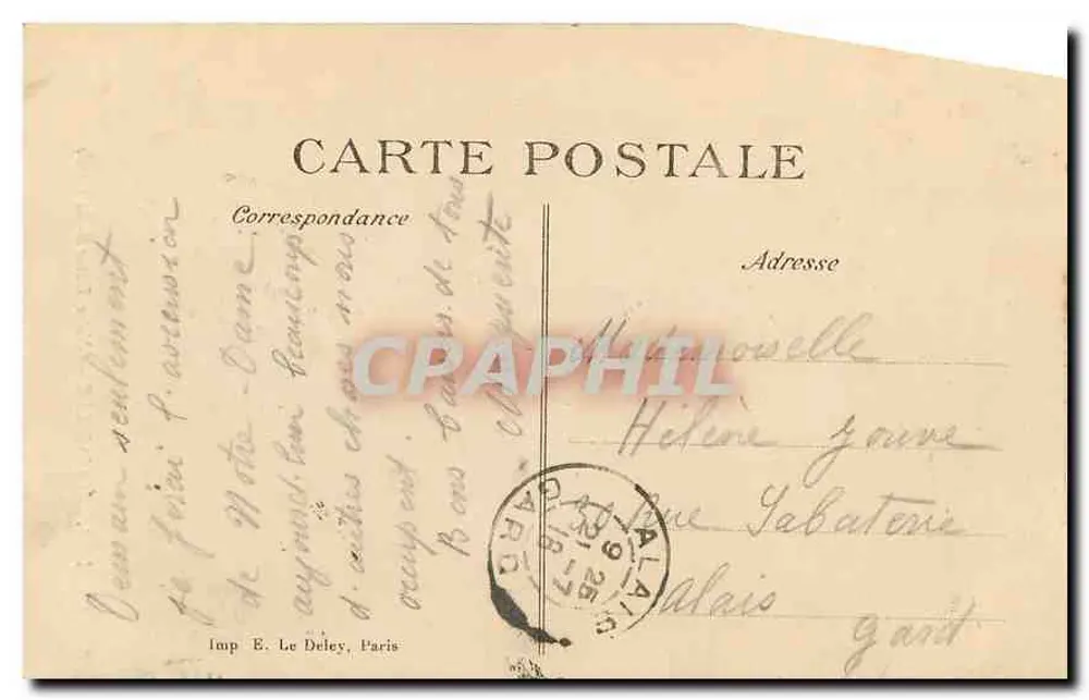 Marselha — Nossa Senhora da Guarda — Imp. E. Le Deley, Paris, n° 1649 - Verso