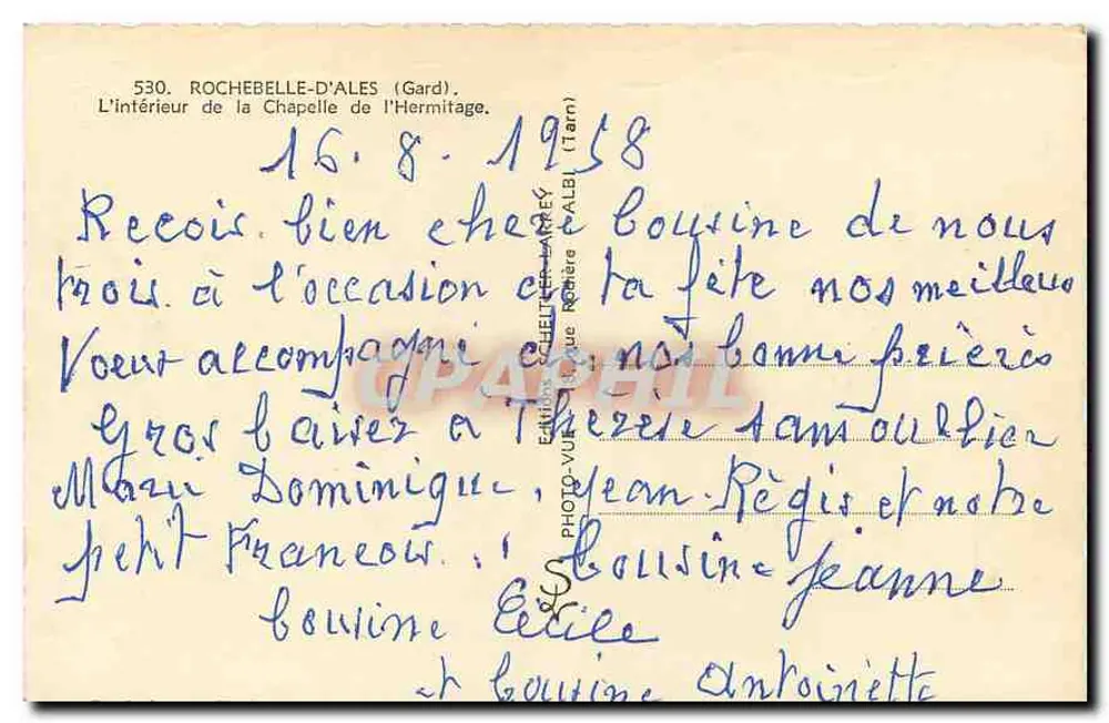 Innenansicht der Kapelle der Hermitage — Rochebelle-d'Ales (Gard) — Ausgabe Vuré (Larrey) - Rückseite