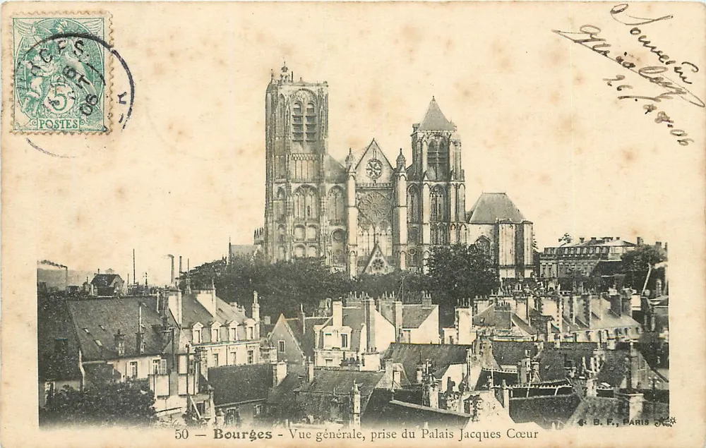 Bourges - Vue générale, prise du Palais Jacques Cœur — G. B. F., Paris, n° 50 - Recto