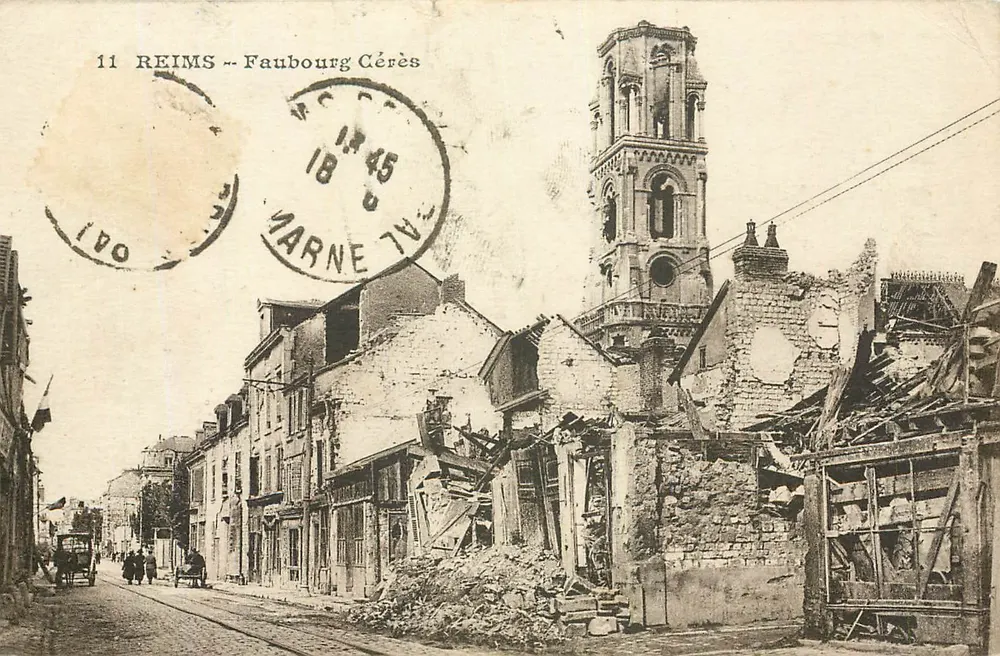 Reims - Faubourg Cérès — vista dos danos após os combates — editor J.-M. Cailler-Maçon, n°11 - Frente