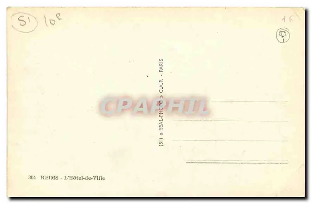 Reims - A Cidade Hall — editor C.A.P. - n° 304 - Verso