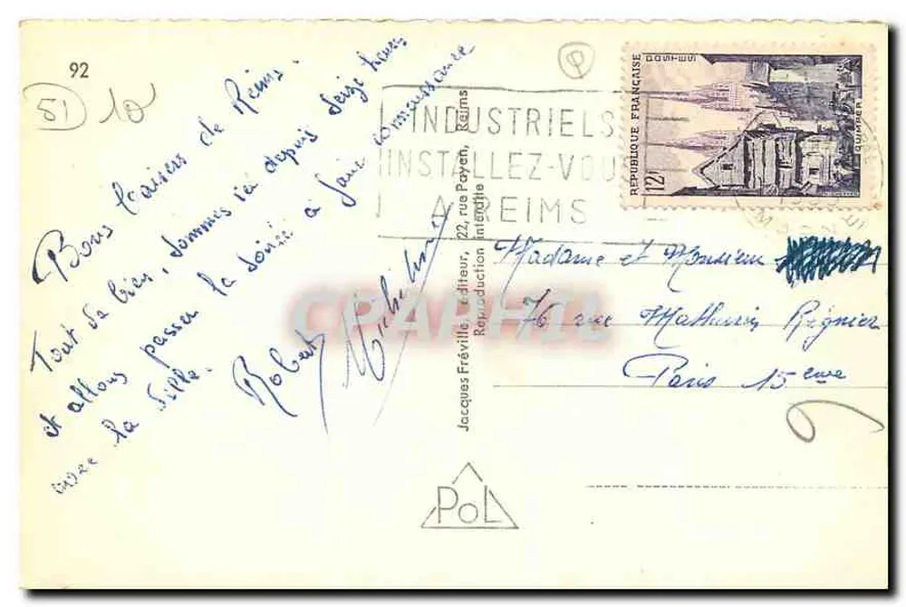 Reims — Lembrete de Champagne — editor Jacques Fréville, n°92 - Verso