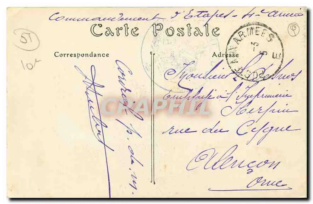 Cathédrale de Reims en feu — bombardement du 19 septembre 1914 — Jules MATOT, éditeur, Reims - Verso