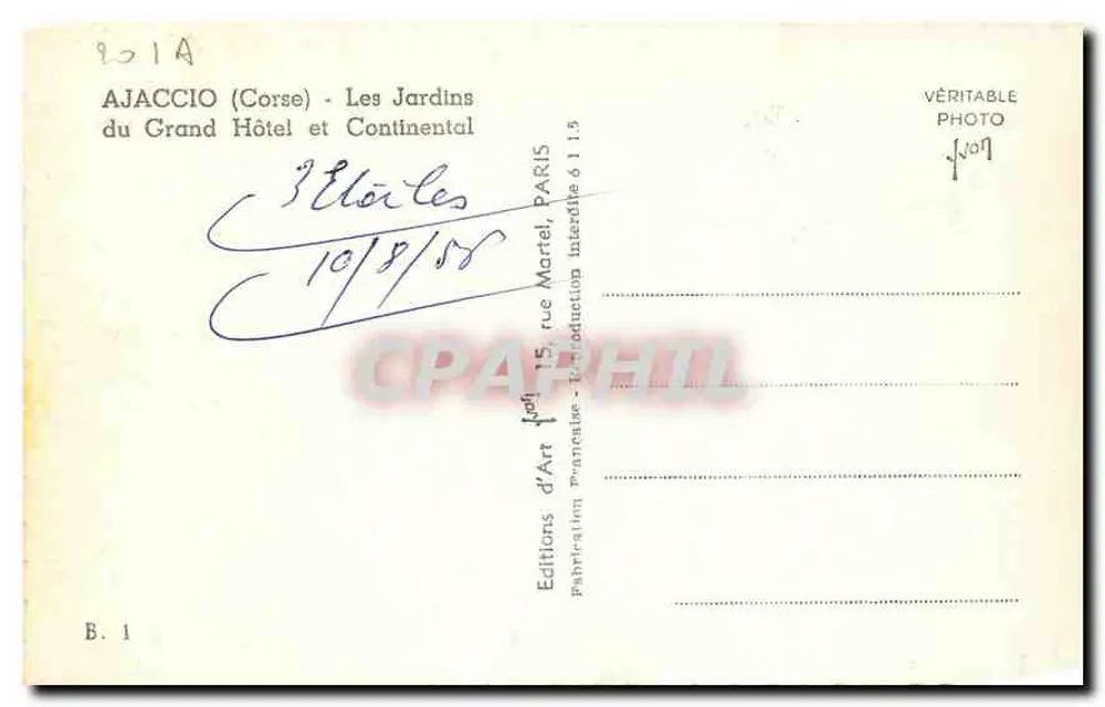 Ajaccio (Korsika) — Die Gärten des Grand Hôtel und Continental — Éditions d'Art d'Art - Rückseite