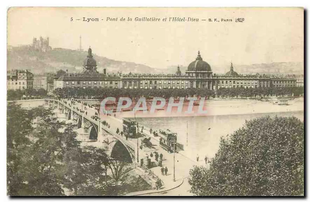 Lyon — Brücke Guillotière und Hôtel-Dieu — B.F. PARIS - Vorderseite